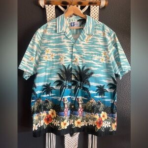 Vintage RJC Hawaiian Shirt XL Hula Girl Short Sleeve Cotton Button Down